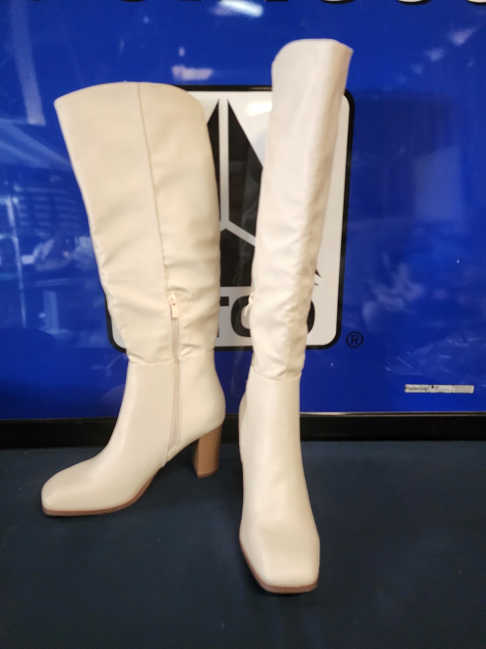 Women's Cream Knee-High Heeled Boots Like New
